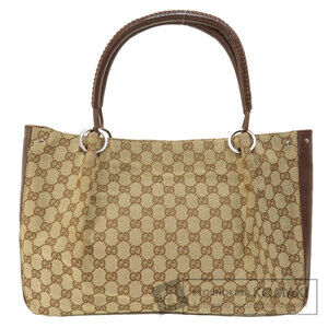 Gucci GG canvas tote bag brown leather braided handles